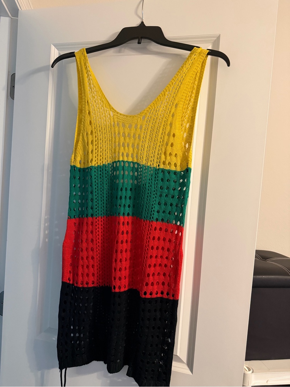 Colorblock Crochet swim cover up  Dress in Yellow, Green, Red, Black